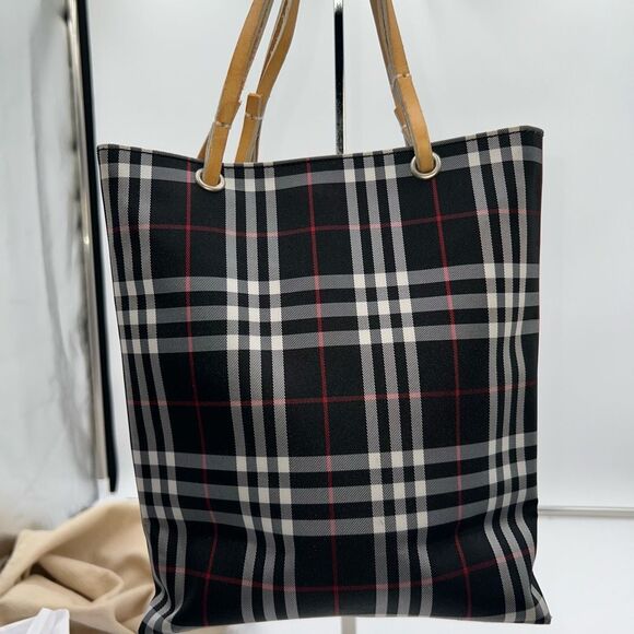BURBERRY Nova Check Hand Bag Nylon Black Small Tote with Dust Bag - Picture 2 of 12